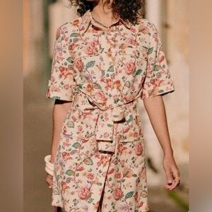 Sezane Printed Linen Mini Shirt Dress